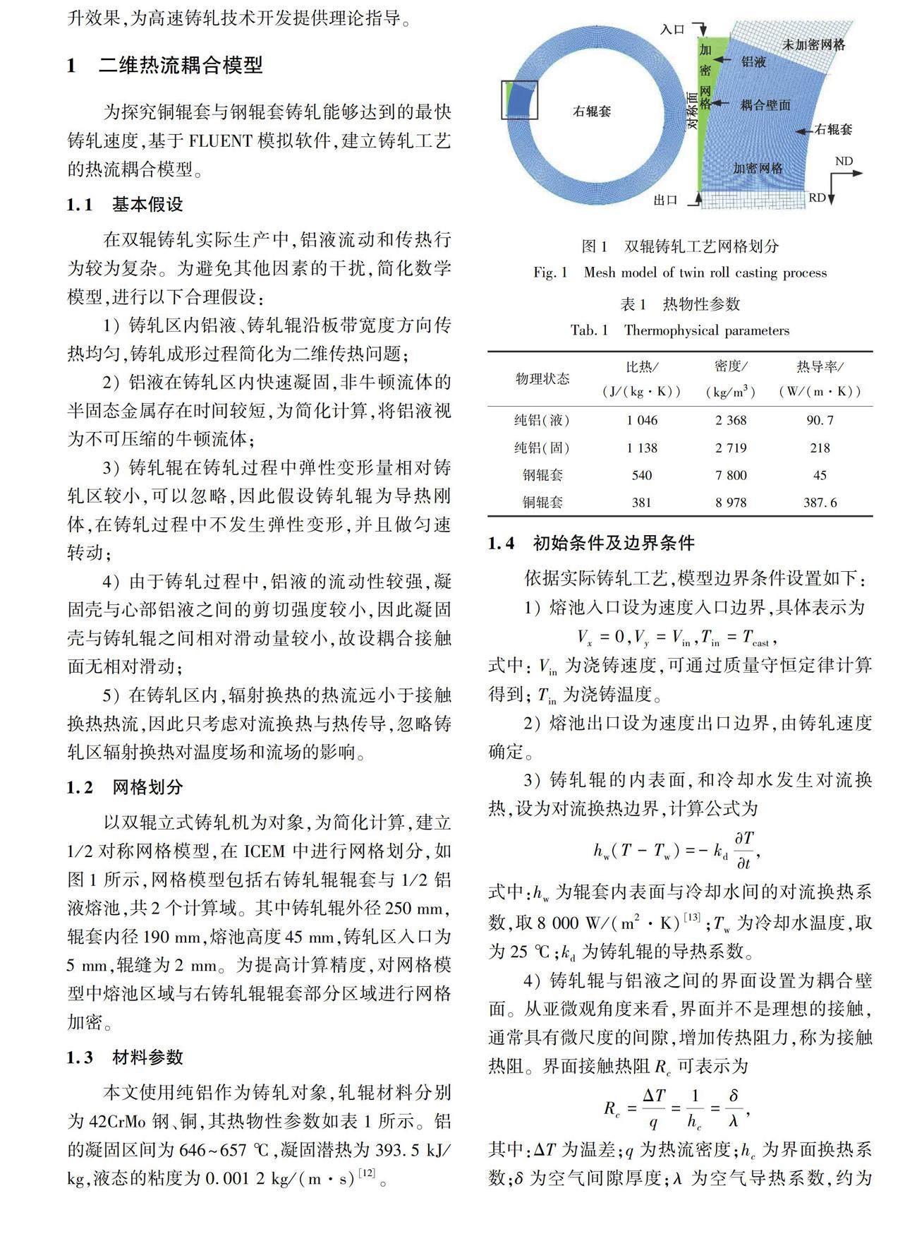 铜辊套对铝带双辊铸轧速度提升的量化研究参考网 2592